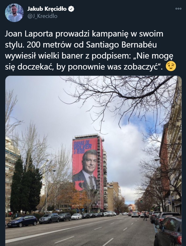 OGROMNY BANER kandydata na prezydenta Barcy przy stadionie Realu! :D